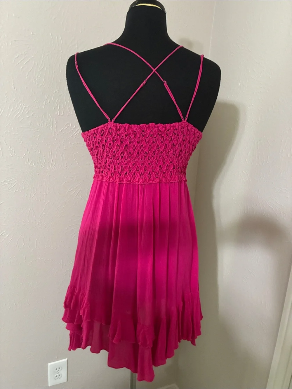 Fuchsia Lace Bodice Spaghetti Strap Dress